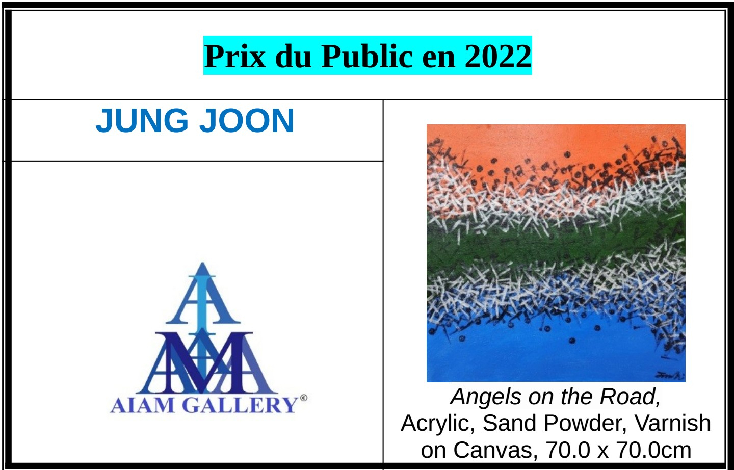 Le Prix du public est attribué à Madame JUNG JOON