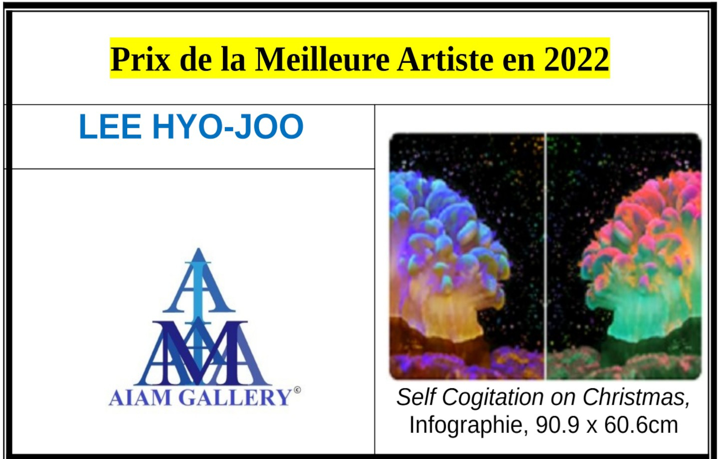 Le Prix de la meilleure artiste est attribué à Madame LEE HYO-JOO