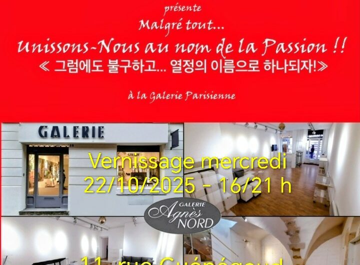 Notre correspondant en Corée Pierre KIM Gou Hyun organise une exposition du 21 au 27 octobre, Galerie Agnès Nord 11 rue Guénégaud 75006 Paris, avec la participation de Jacky Kooken.. Vernissage le mercredi 22 octobre